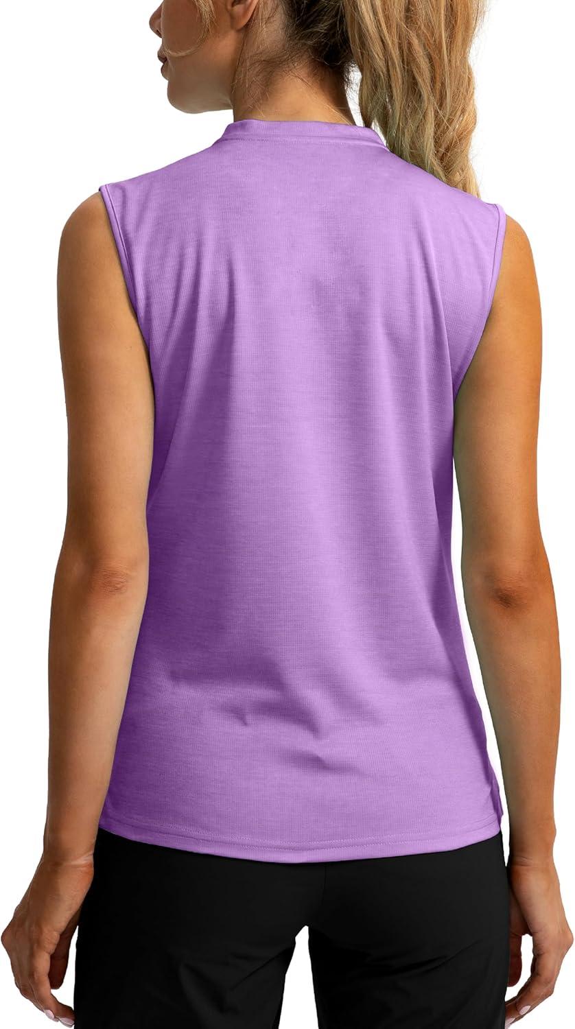 imageSANTINY Womens Sleeveless Golf Shirt Zip Up Tennis Lightweight Quick Dry Tank Tops Polo Shirts for WomenLight Purple