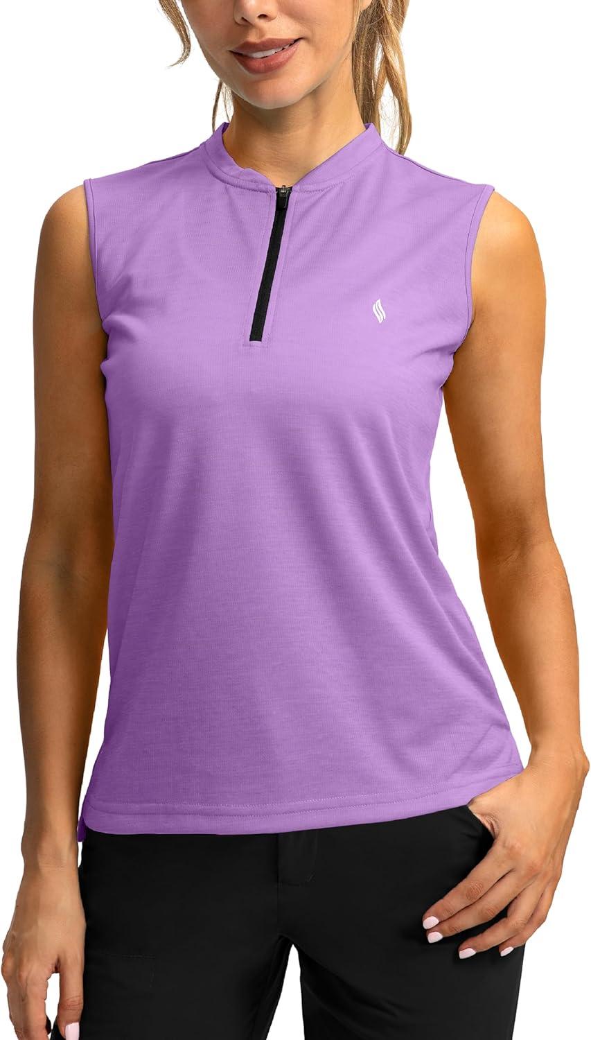 imageSANTINY Womens Sleeveless Golf Shirt Zip Up Tennis Lightweight Quick Dry Tank Tops Polo Shirts for WomenLight Purple