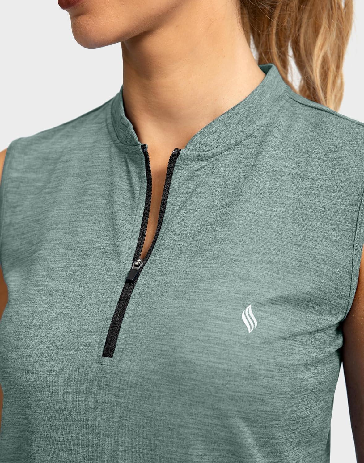 imageSANTINY Womens Sleeveless Golf Shirt Zip Up Tennis Lightweight Quick Dry Tank Tops Polo Shirts for WomenMalachite Green