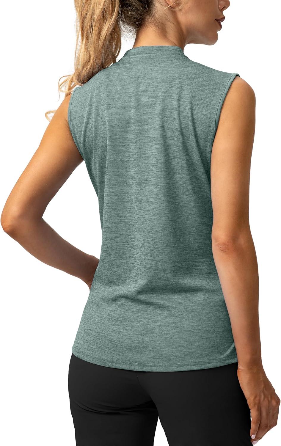 imageSANTINY Womens Sleeveless Golf Shirt Zip Up Tennis Lightweight Quick Dry Tank Tops Polo Shirts for WomenMalachite Green