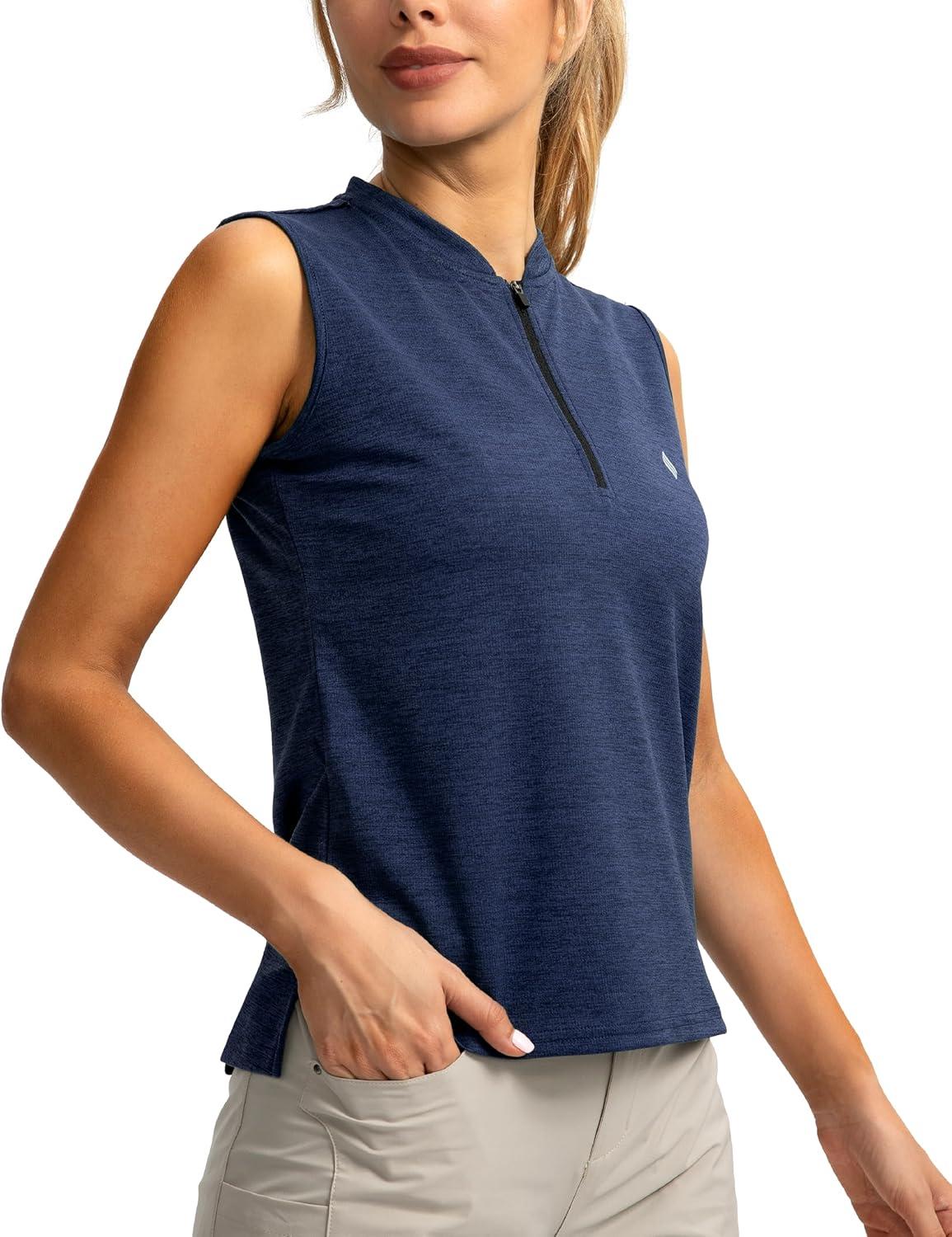 imageSANTINY Womens Sleeveless Golf Shirt Zip Up Tennis Lightweight Quick Dry Tank Tops Polo Shirts for WomenNavy