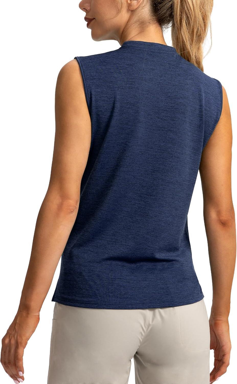 imageSANTINY Womens Sleeveless Golf Shirt Zip Up Tennis Lightweight Quick Dry Tank Tops Polo Shirts for WomenNavy