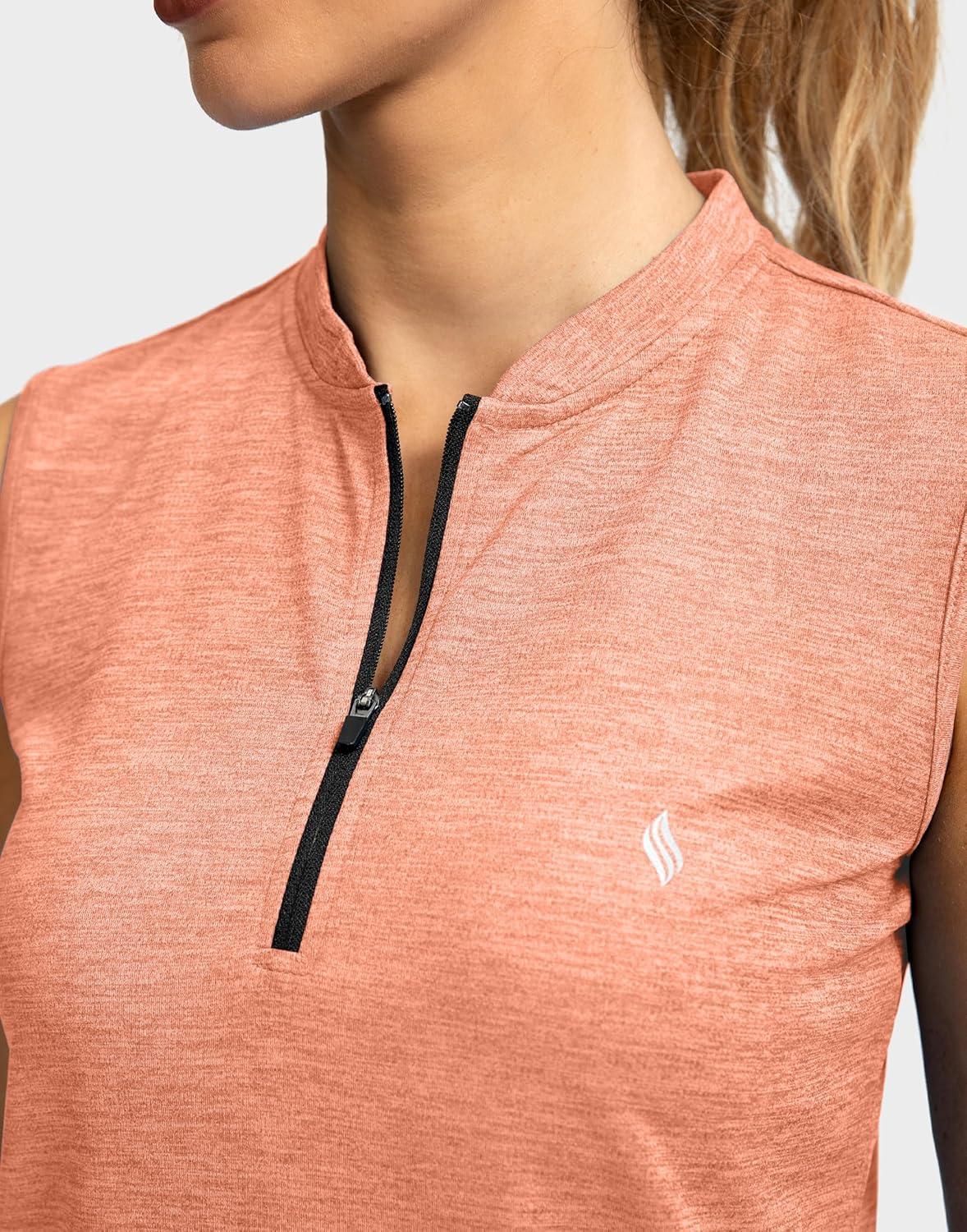 imageSANTINY Womens Sleeveless Golf Shirt Zip Up Tennis Lightweight Quick Dry Tank Tops Polo Shirts for WomenOrange