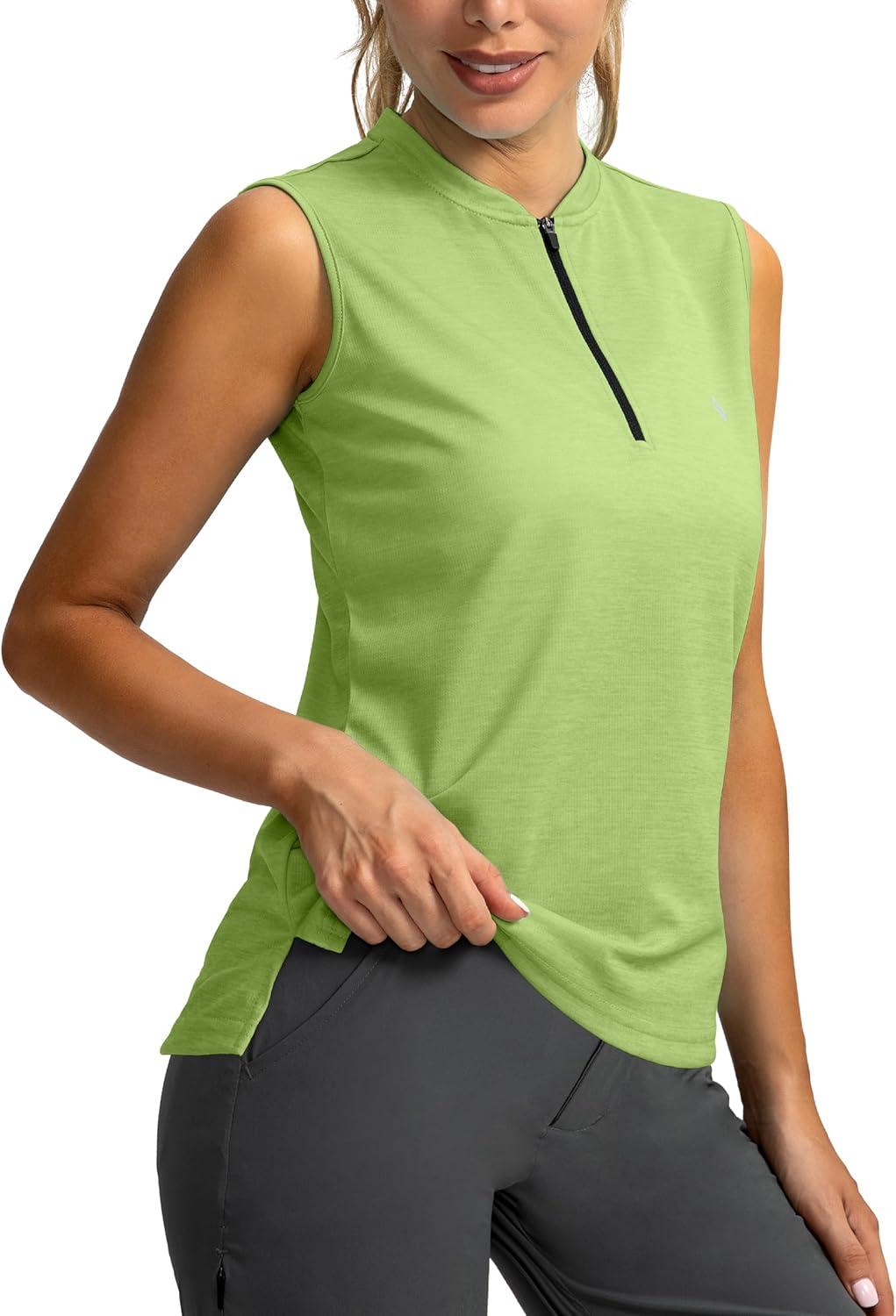 imageSANTINY Womens Sleeveless Golf Shirt Zip Up Tennis Lightweight Quick Dry Tank Tops Polo Shirts for WomenParrot Green