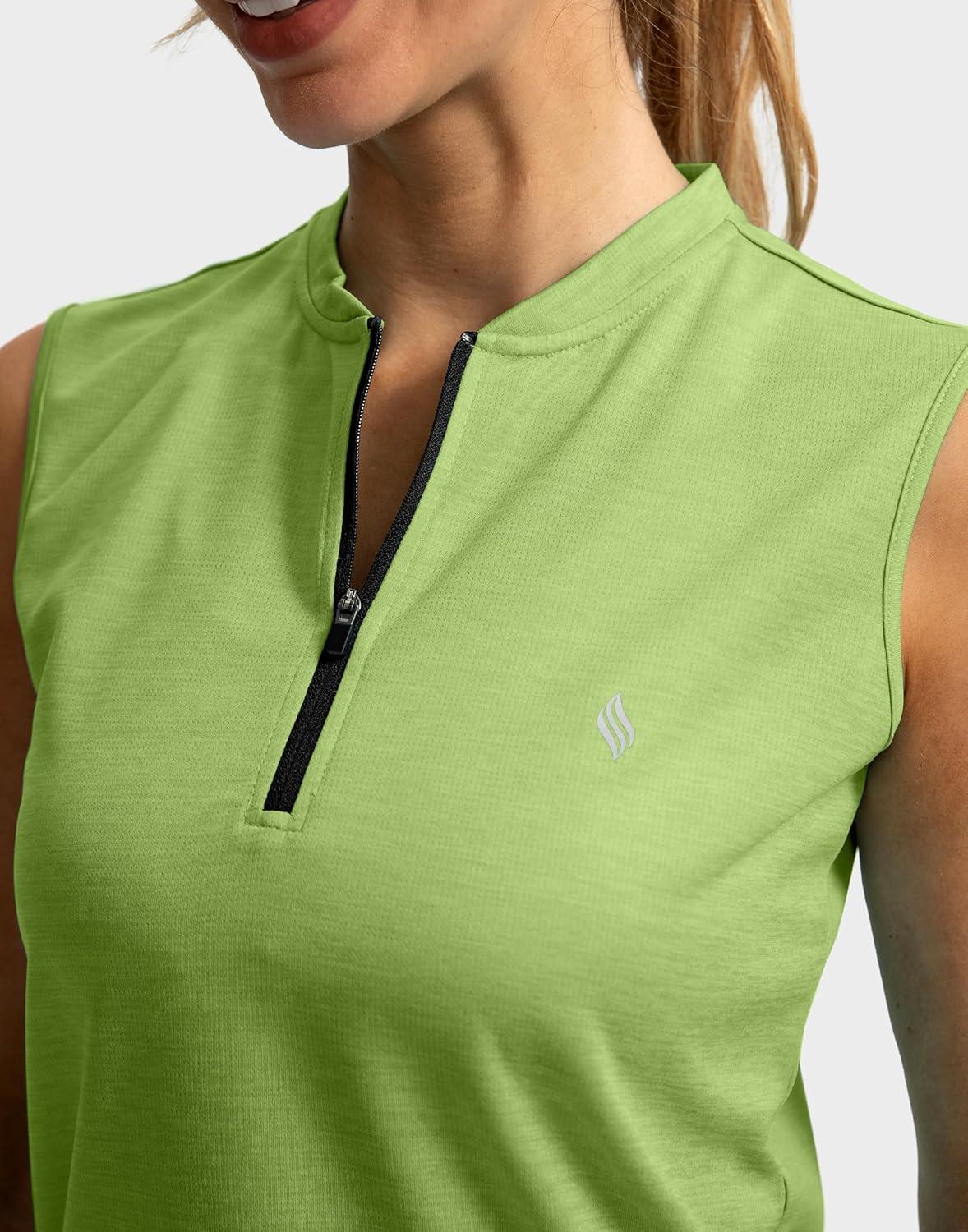 imageSANTINY Womens Sleeveless Golf Shirt Zip Up Tennis Lightweight Quick Dry Tank Tops Polo Shirts for WomenParrot Green