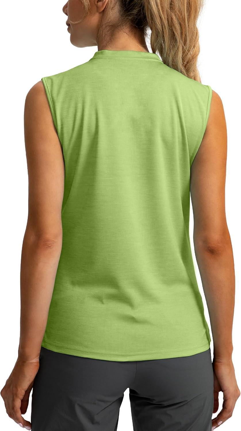 imageSANTINY Womens Sleeveless Golf Shirt Zip Up Tennis Lightweight Quick Dry Tank Tops Polo Shirts for WomenParrot Green