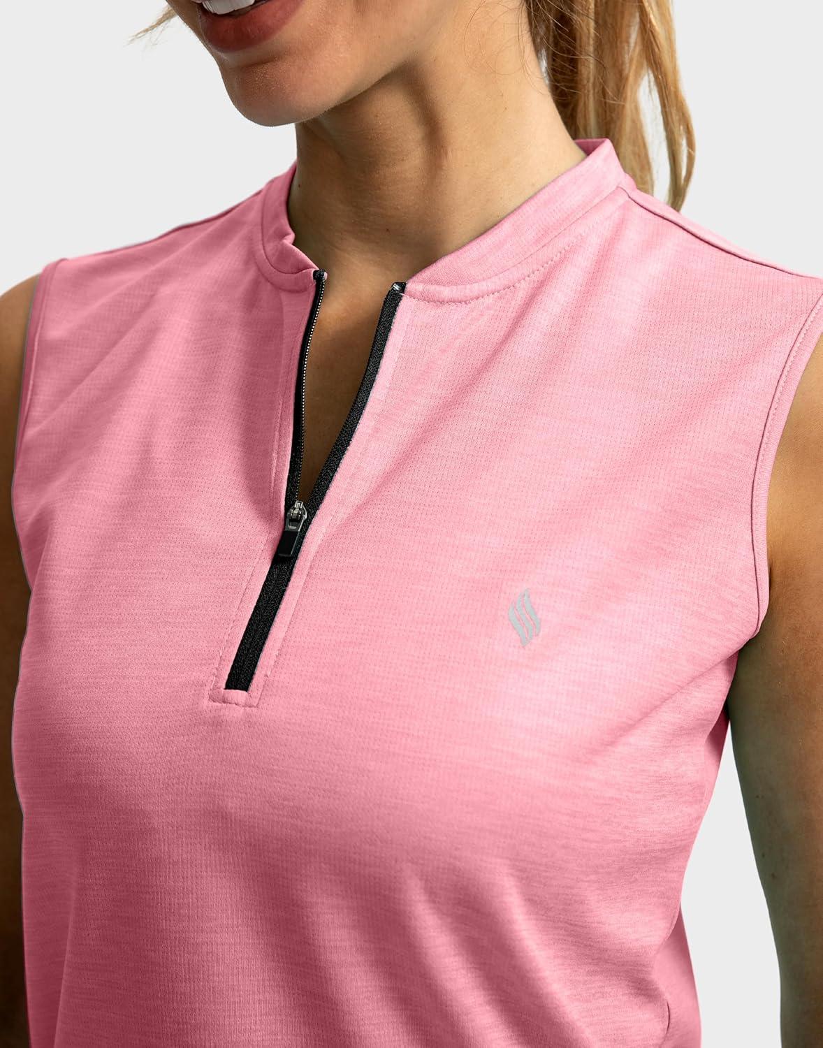 imageSANTINY Womens Sleeveless Golf Shirt Zip Up Tennis Lightweight Quick Dry Tank Tops Polo Shirts for WomenPink
