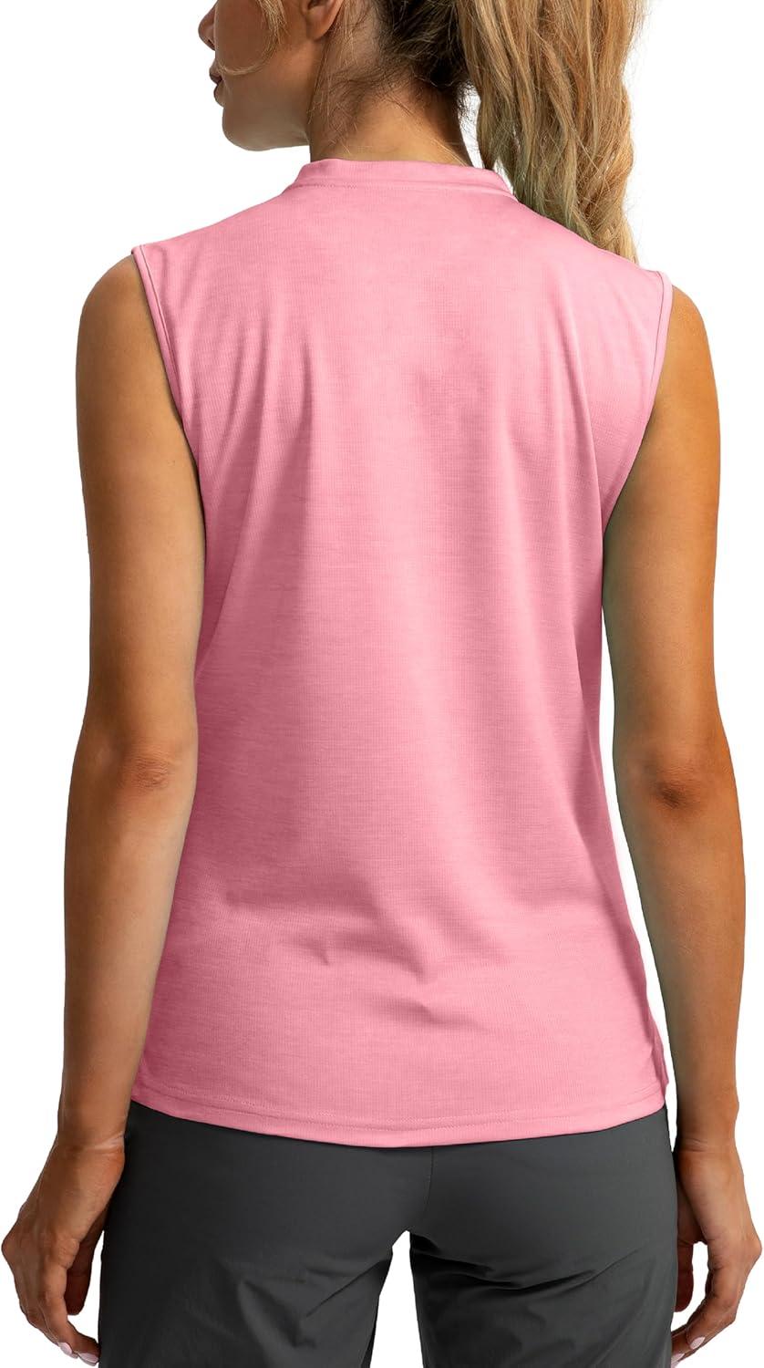imageSANTINY Womens Sleeveless Golf Shirt Zip Up Tennis Lightweight Quick Dry Tank Tops Polo Shirts for WomenPink