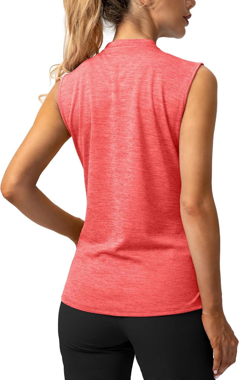 imageSANTINY Womens Sleeveless Golf Shirt Zip Up Tennis Lightweight Quick Dry Tank Tops Polo Shirts for WomenRed
