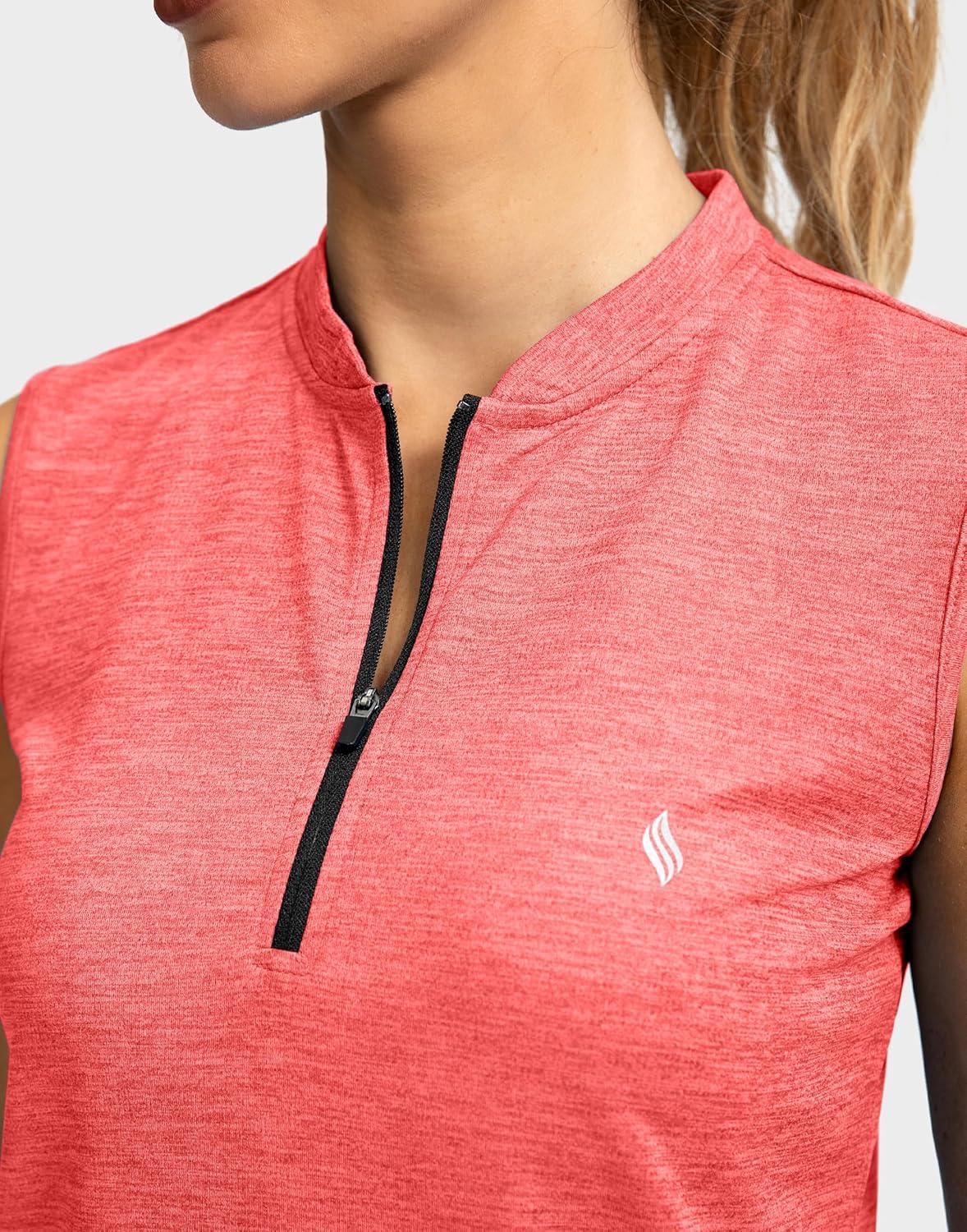 imageSANTINY Womens Sleeveless Golf Shirt Zip Up Tennis Lightweight Quick Dry Tank Tops Polo Shirts for WomenRed
