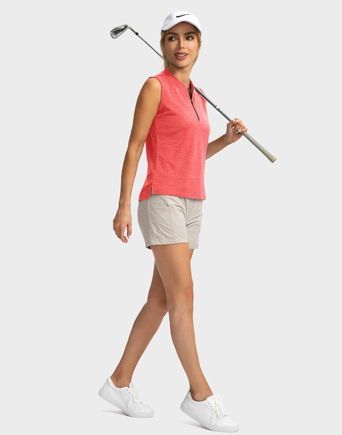 imageSANTINY Womens Sleeveless Golf Shirt Zip Up Tennis Lightweight Quick Dry Tank Tops Polo Shirts for WomenRed