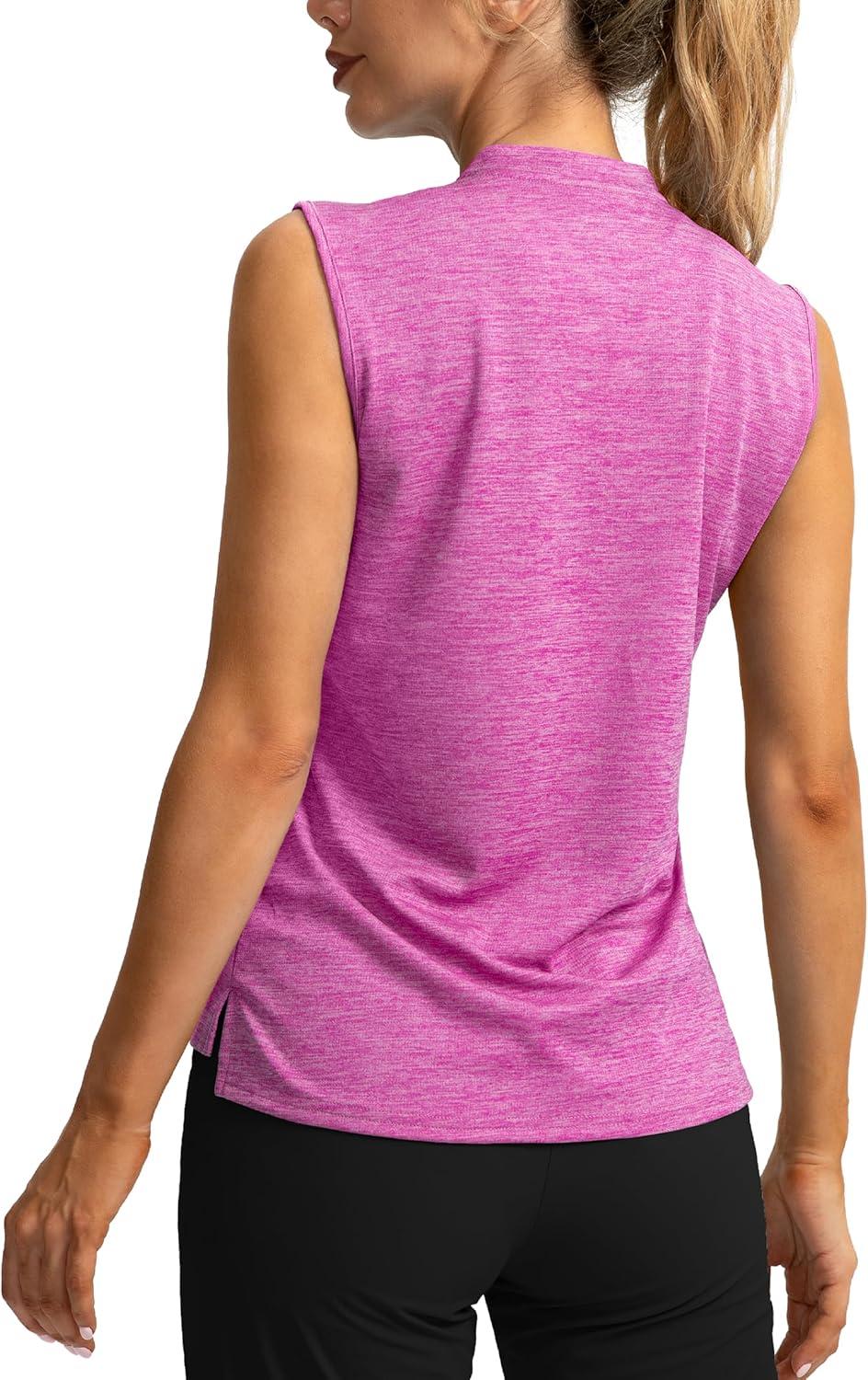 imageSANTINY Womens Sleeveless Golf Shirt Zip Up Tennis Lightweight Quick Dry Tank Tops Polo Shirts for WomenRose