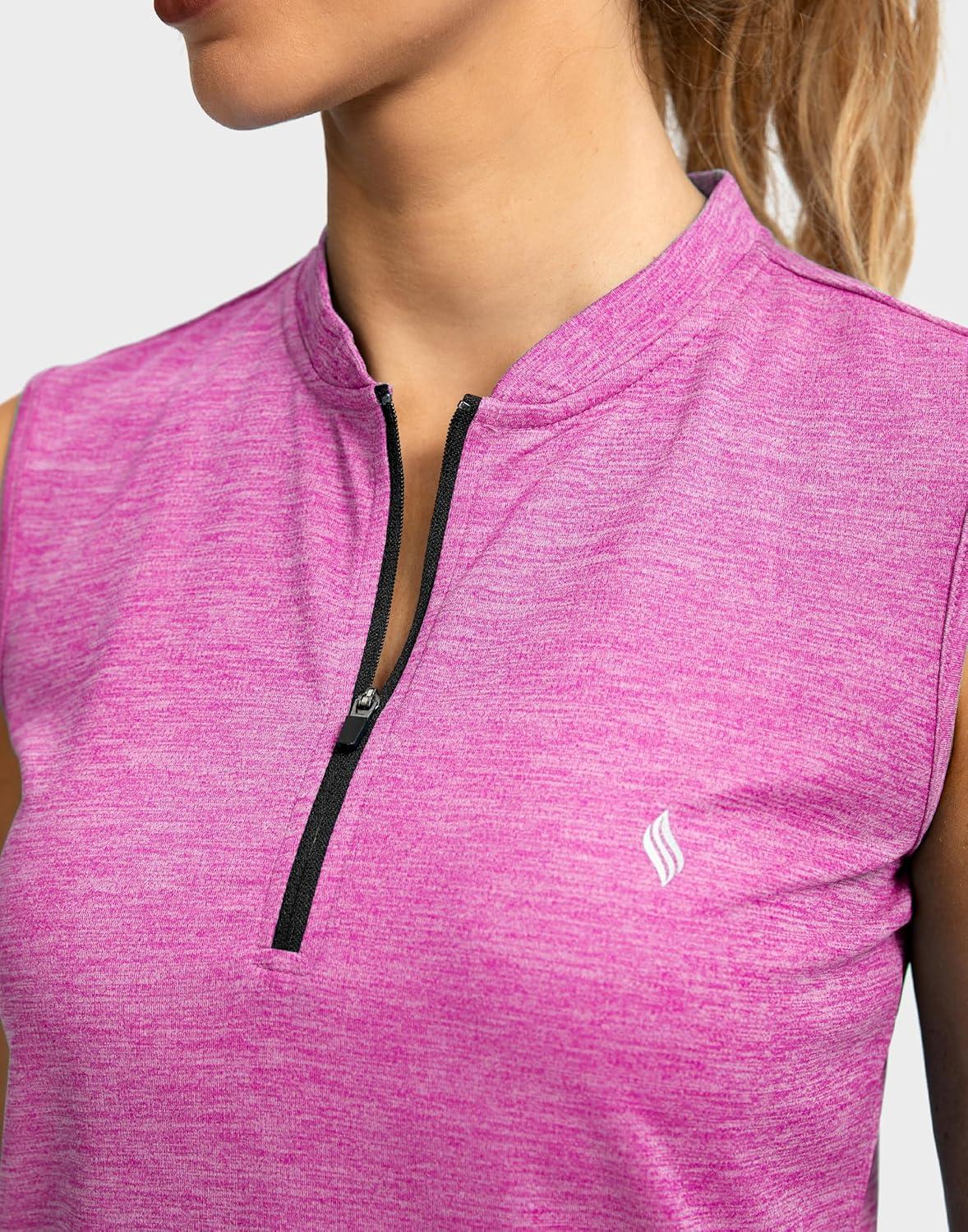 imageSANTINY Womens Sleeveless Golf Shirt Zip Up Tennis Lightweight Quick Dry Tank Tops Polo Shirts for WomenRose