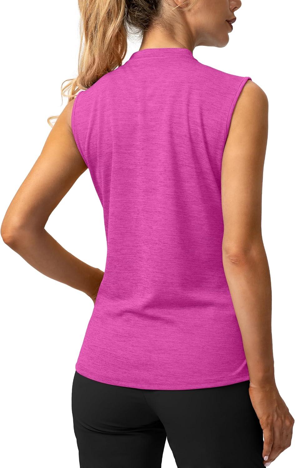 imageSANTINY Womens Sleeveless Golf Shirt Zip Up Tennis Lightweight Quick Dry Tank Tops Polo Shirts for WomenRose Red