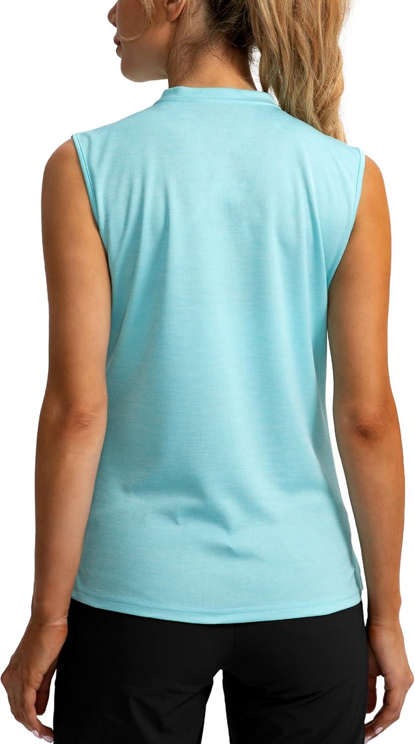 imageSANTINY Womens Sleeveless Golf Shirt Zip Up Tennis Lightweight Quick Dry Tank Tops Polo Shirts for WomenSky Blue