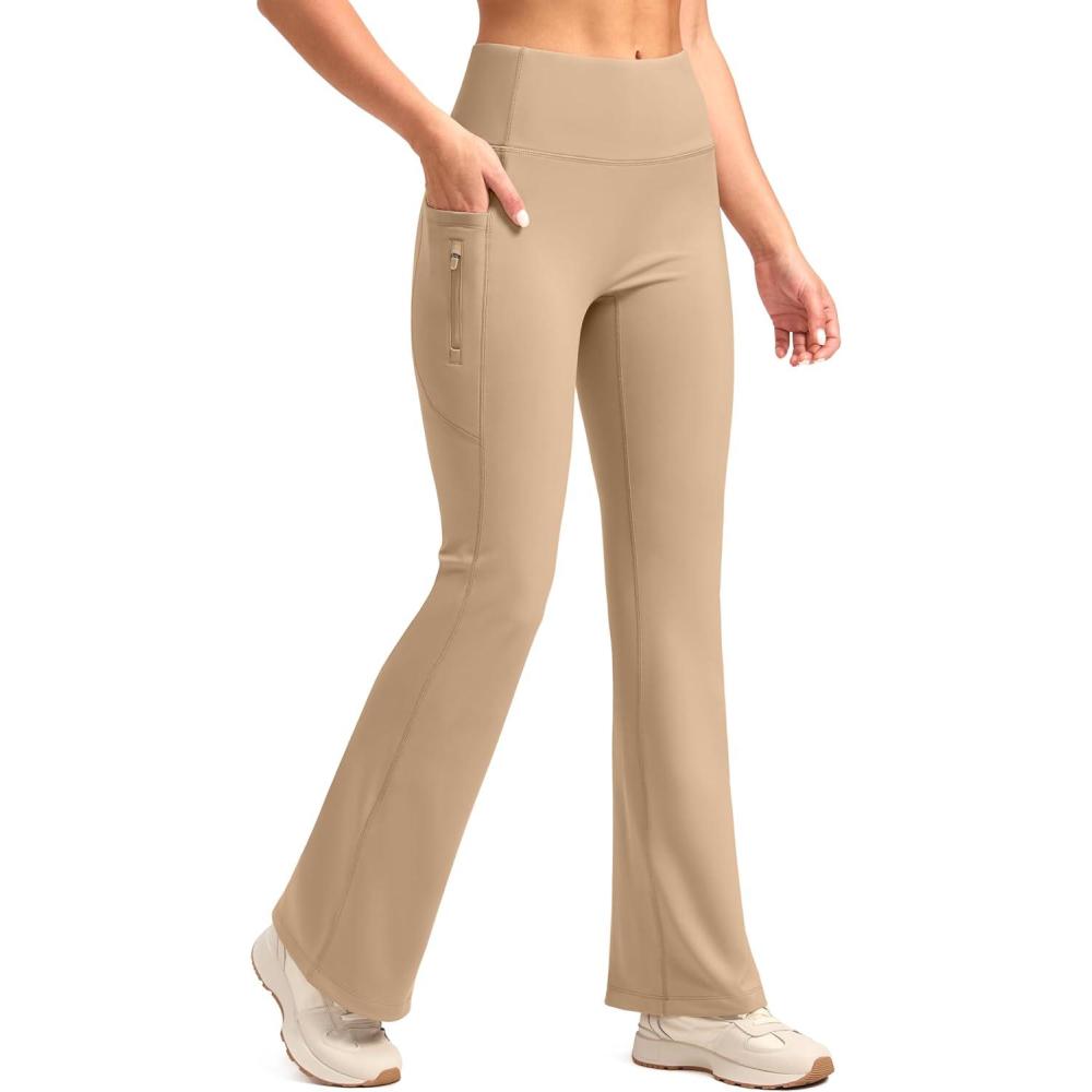 imageSANTINY Fleece Lined Flare Leggings Women 28530532 Water Resistant Winter Bell Bottom Hiking Yoga Pants with PocketsLight Khaki