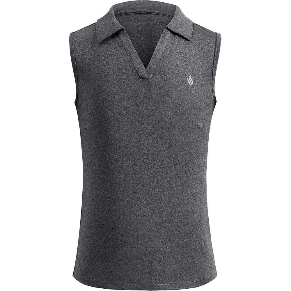 imageSANTINY Girls Sleeveless Golf Shirt VNeck Quick Dry Tennis Tank Tops Golf Clothes Collared Polo Shirts for GirlDark Grey