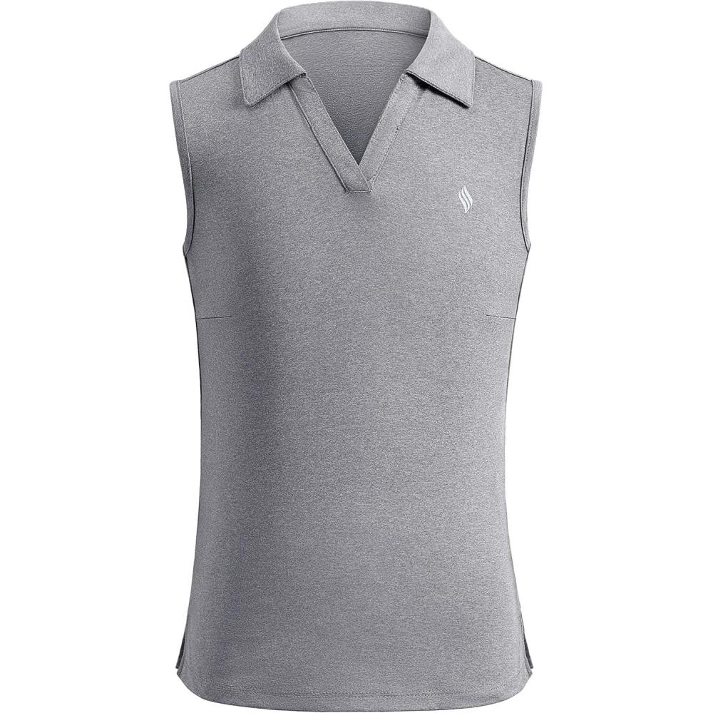 imageSANTINY Girls Sleeveless Golf Shirt VNeck Quick Dry Tennis Tank Tops Golf Clothes Collared Polo Shirts for GirlLight Grey