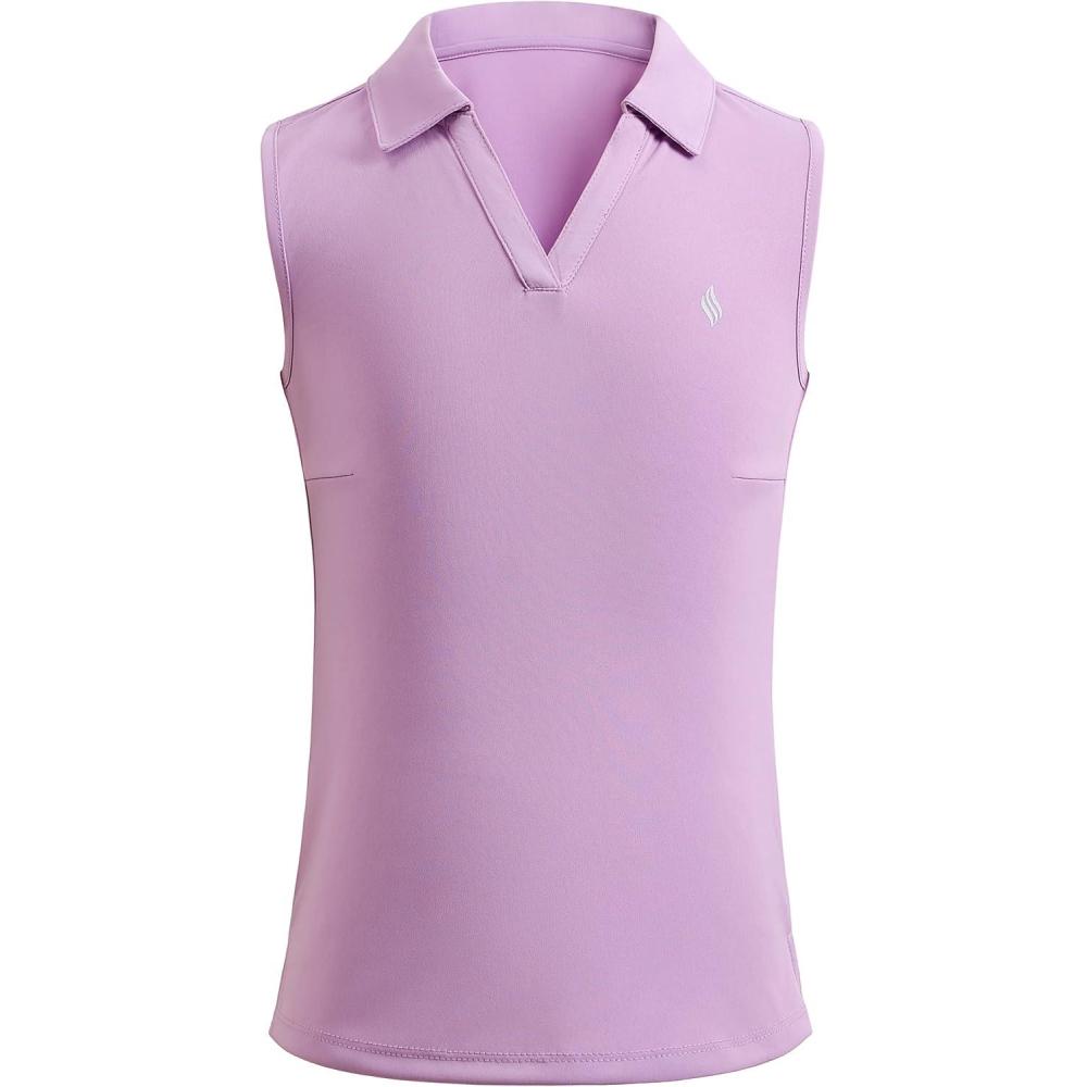 imageSANTINY Girls Sleeveless Golf Shirt VNeck Quick Dry Tennis Tank Tops Golf Clothes Collared Polo Shirts for GirlLight Purple