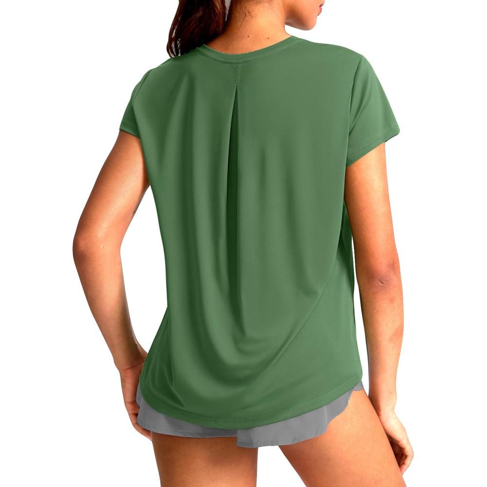 imageSANTINY Short Sleeve Workout Tops for Women Loose Yoga TShirts Sun Protection Breathable Running Athletic Tee ShirtsGreen