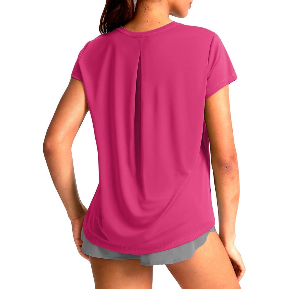imageSANTINY Short Sleeve Workout Tops for Women Loose Yoga TShirts Sun Protection Breathable Running Athletic Tee ShirtsRose