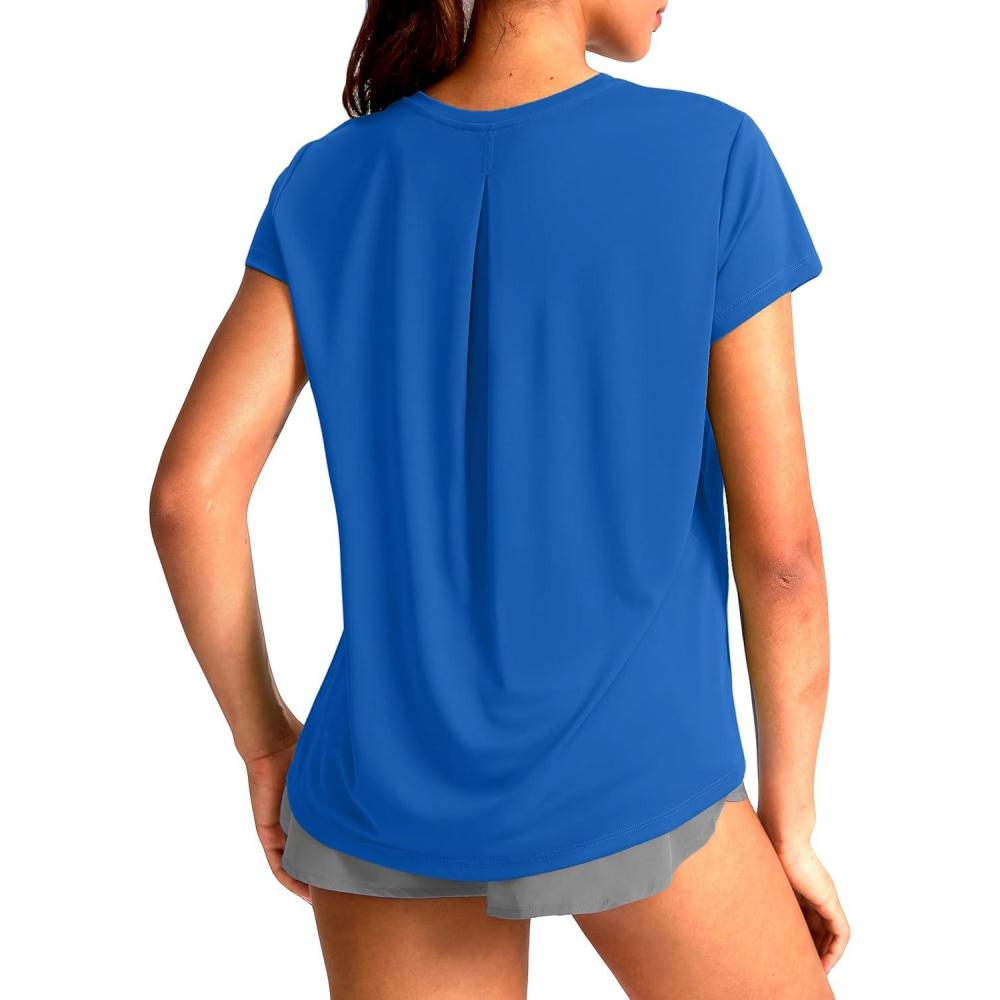 imageSANTINY Short Sleeve Workout Tops for Women Loose Yoga TShirts Sun Protection Breathable Running Athletic Tee ShirtsRoyal Blue