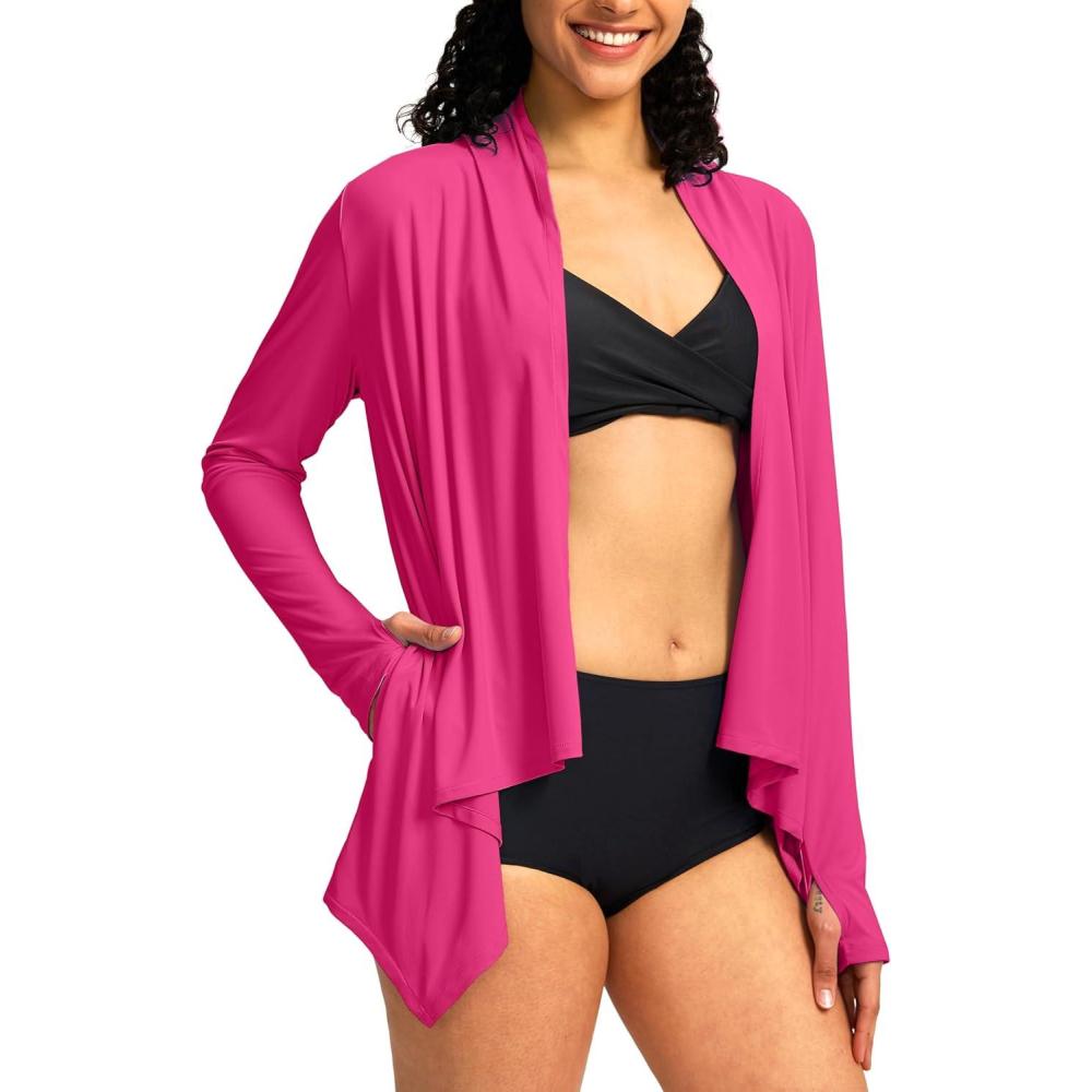 imageSANTINY UPF50 Sun Shirt for Women Long Sleeve SPF UV Sun Protection Shirts Lightweight Cardigan with Pockets Swim Cover UpRose