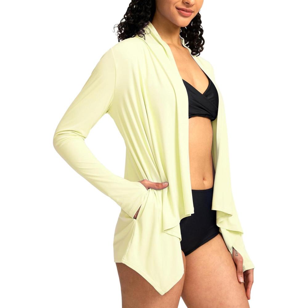 imageSANTINY UPF50 Sun Shirt for Women Long Sleeve SPF UV Sun Protection Shirts Lightweight Cardigan with Pockets Swim Cover UpYellow