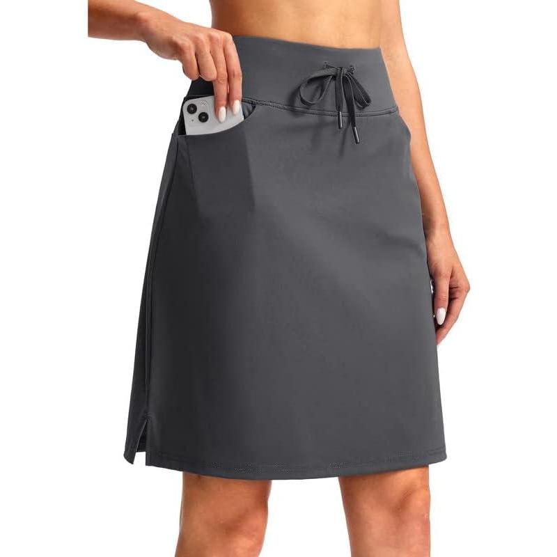 imageSANTINY Womens 20 Knee Length Skorts Skirts 6 Pockets High Waisted Drawstring Long Athletic Tennis Golf Skirt WomenDark Grey