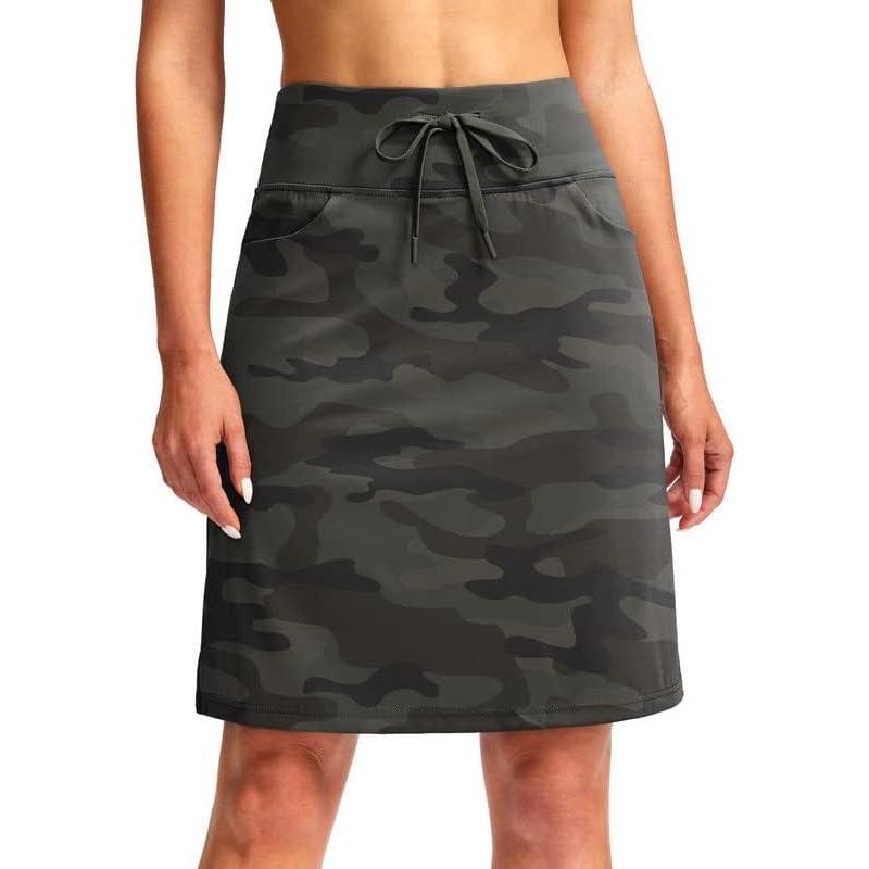 imageSANTINY Womens 20 Knee Length Skorts Skirts 6 Pockets High Waisted Drawstring Long Athletic Tennis Golf Skirt WomenGreen Camo