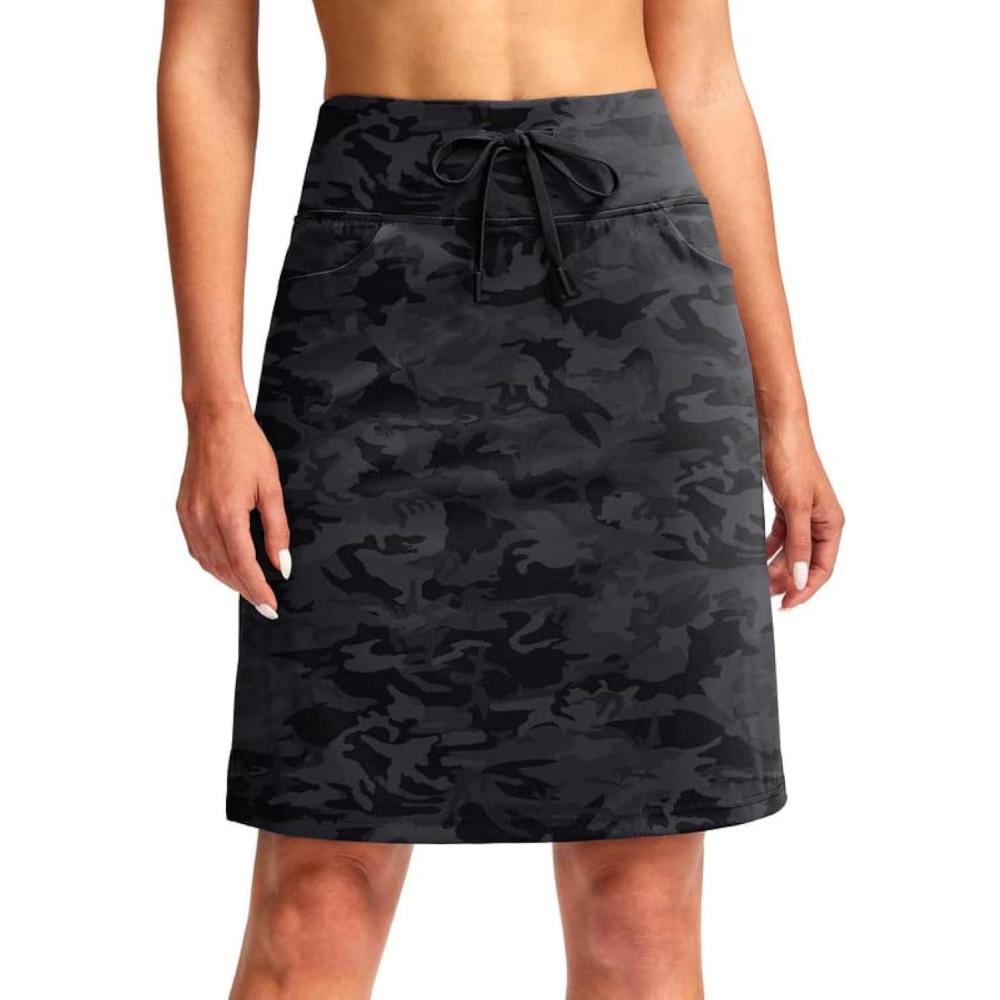 imageSANTINY Womens 20 Knee Length Skorts Skirts 6 Pockets High Waisted Drawstring Long Athletic Tennis Golf Skirt WomenGrey Camo