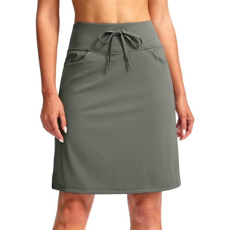 imageSANTINY Womens 20 Knee Length Skorts Skirts 6 Pockets High Waisted Drawstring Long Athletic Tennis Golf Skirt WomenGrey Sage