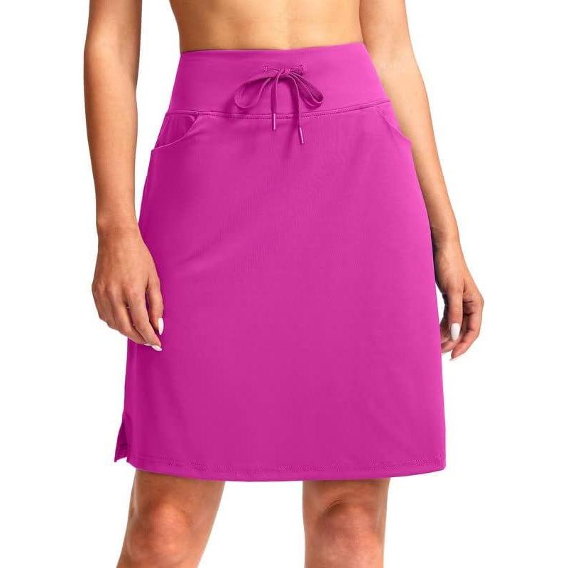 imageSANTINY Womens 20 Knee Length Skorts Skirts 6 Pockets High Waisted Drawstring Long Athletic Tennis Golf Skirt WomenRose