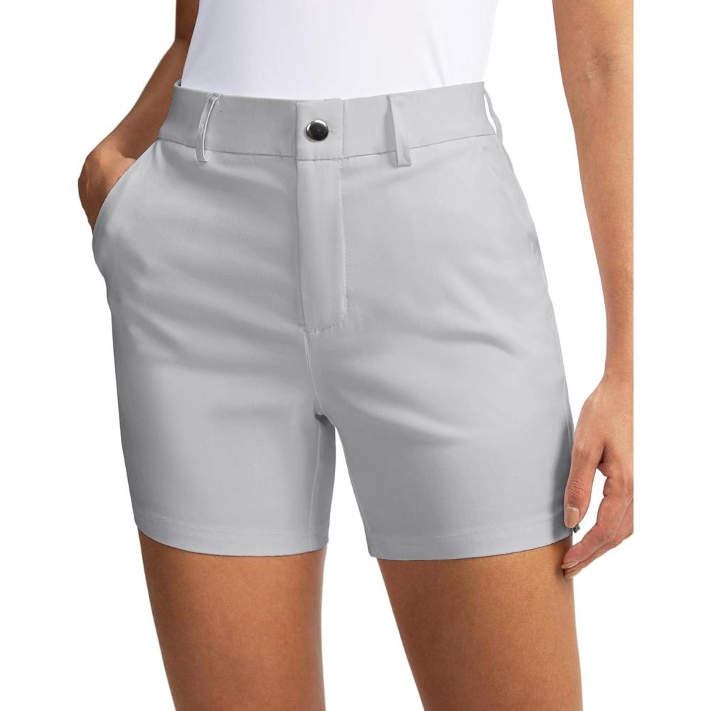 imageSANTINY Womens 5quot Golf Shorts with Pockets Quick Dry Stretch Work Outdoor Hiking Shorts for Women Casual SummerLight Grey