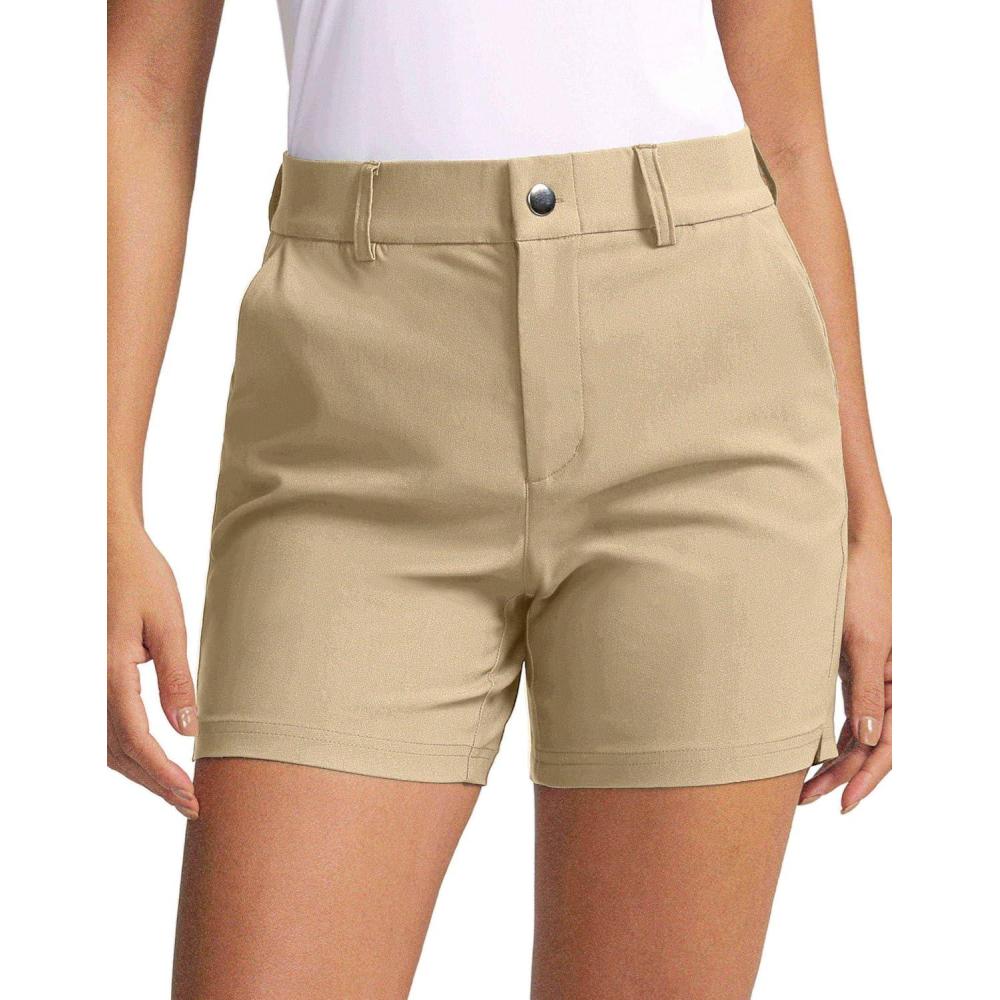 imageSANTINY Womens 5quot Golf Shorts with Pockets Quick Dry Stretch Work Outdoor Hiking Shorts for Women Casual SummerLight Khaki