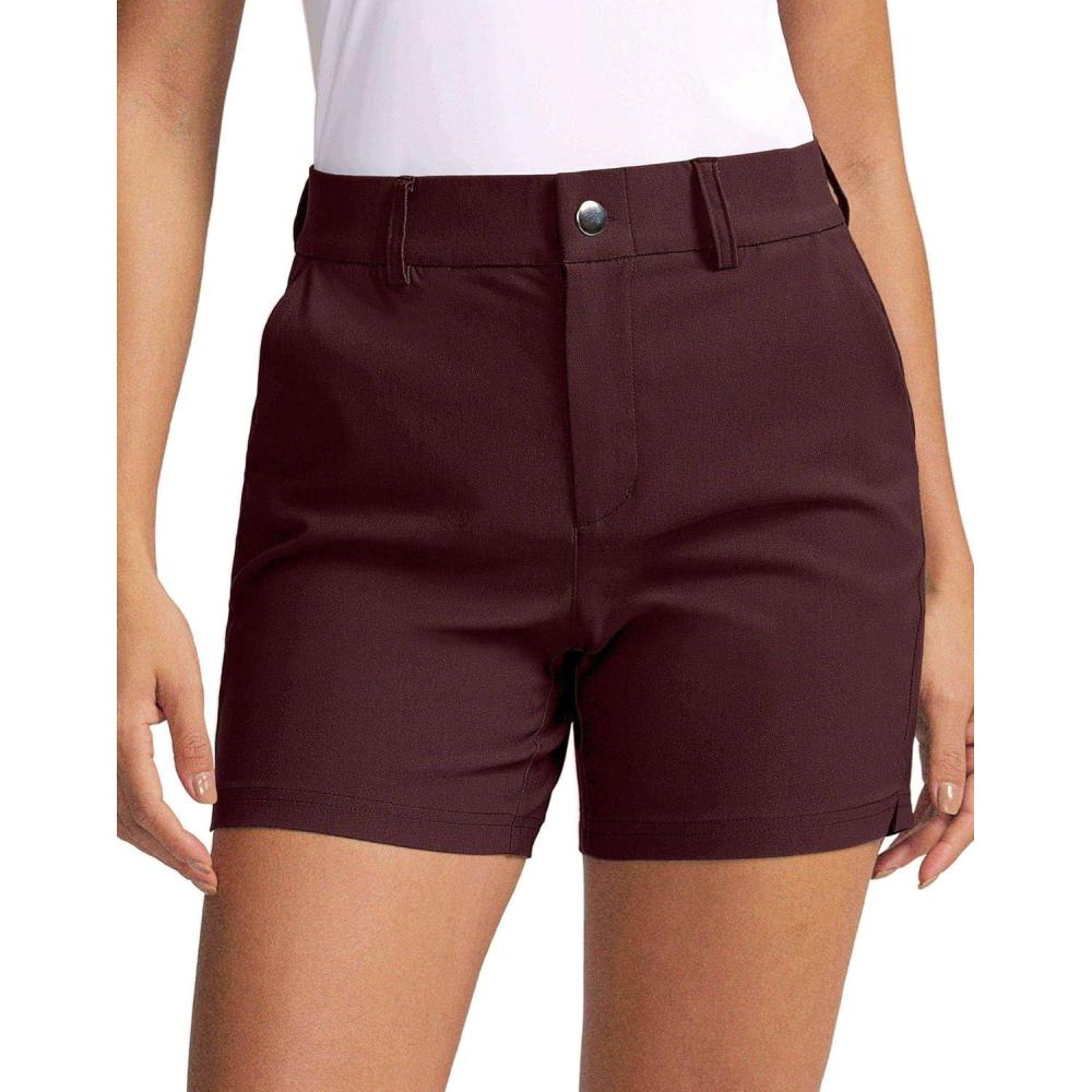 imageSANTINY Womens 5quot Golf Shorts with Pockets Quick Dry Stretch Work Outdoor Hiking Shorts for Women Casual SummerWine