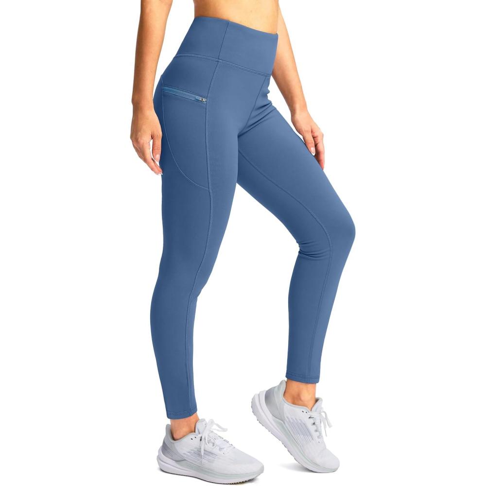 imageSANTINY Womens Fleece Lined Winter Leggings Water Resistant High Waisted Thermal Hiking Running Warm Pants Women PocketsDark Blue