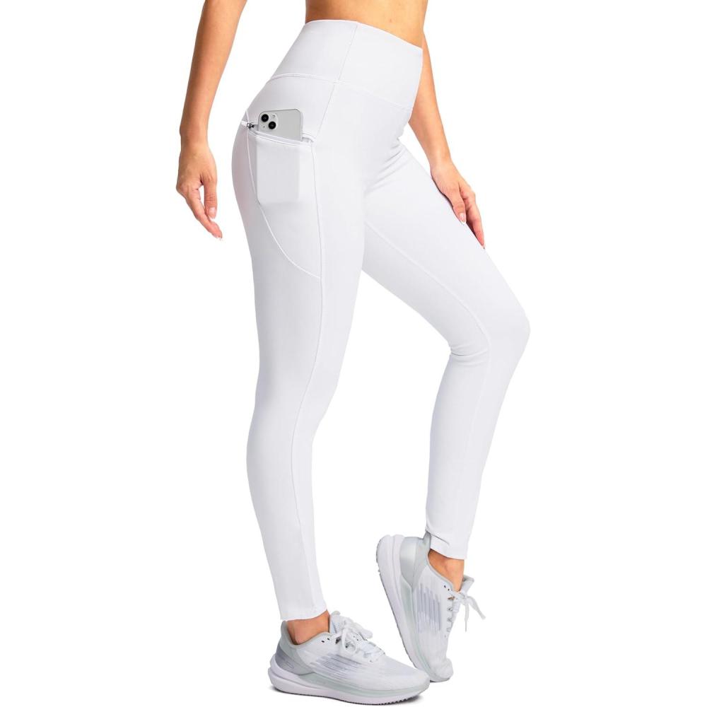imageSANTINY Womens Fleece Lined Winter Leggings Water Resistant High Waisted Thermal Hiking Running Warm Pants Women PocketsWhite