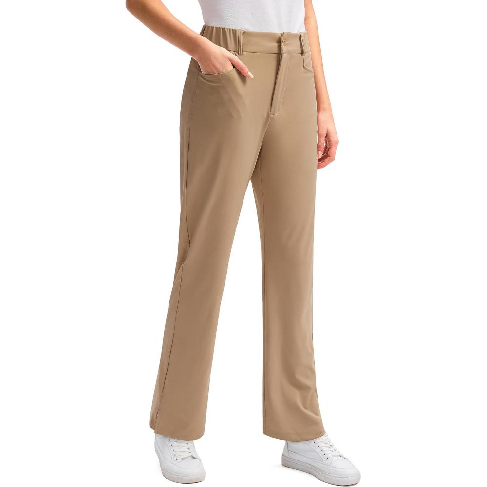 imageSANTINY Womens Golf Pants with 5 Pockets High Waisted Quick Dry Stretch Pants for Women Travel Work CasualDark Khaki