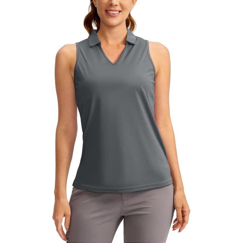 imageSANTINY Womens Sleeveless Golf Shirt VNeck Tennis Tank Tops Collared Golf Polo Shirts for WomenDark Grey