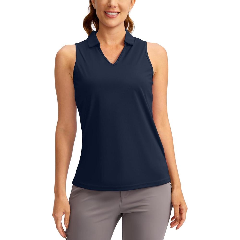 imageSANTINY Womens Sleeveless Golf Shirt VNeck Tennis Tank Tops Collared Golf Polo Shirts for WomenNavy