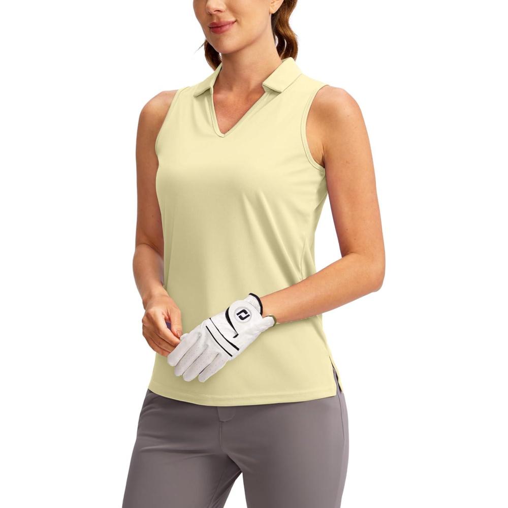 imageSANTINY Womens Sleeveless Golf Shirt VNeck Tennis Tank Tops Collared Golf Polo Shirts for WomenYellow