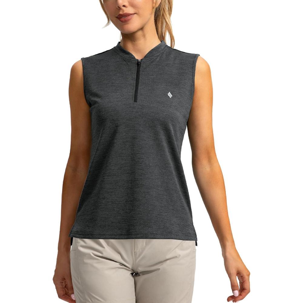 imageSANTINY Womens Sleeveless Golf Shirt Zip Up Tennis Lightweight Quick Dry Tank Tops Polo Shirts for WomenDark Grey