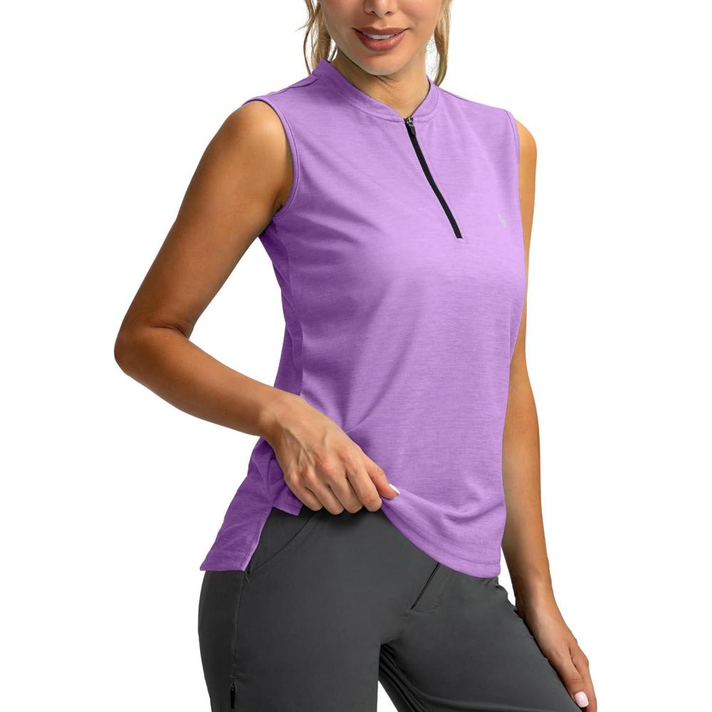 imageSANTINY Womens Sleeveless Golf Shirt Zip Up Tennis Lightweight Quick Dry Tank Tops Polo Shirts for WomenLight Purple