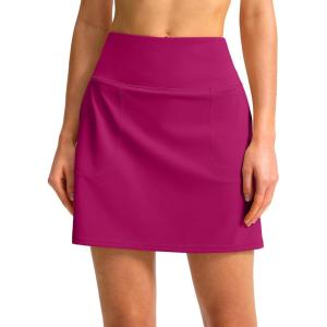 SANTINY 16″ Golf Skorts Skirts for Women with 4 Pockets Women’s High Waisted Stretchy Tennis Skirt Athletic Skort(Rose)