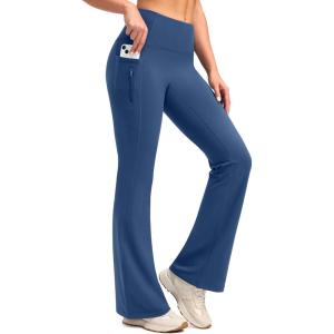 SANTINY Fleece Lined Flare Leggings Women 28.5/30.5/32 Water Resistant Winter Bell Bottom Hiking Yoga Pants with Pockets(Dark Blue)