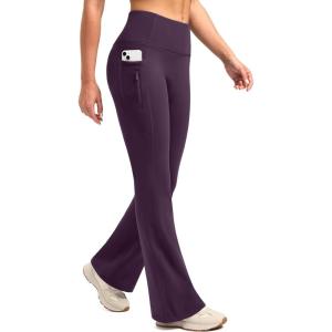 SANTINY Fleece Lined Flare Leggings Women 28.5/30.5/32 Water Resistant Winter Bell Bottom Hiking Yoga Pants with Pockets(Purple)