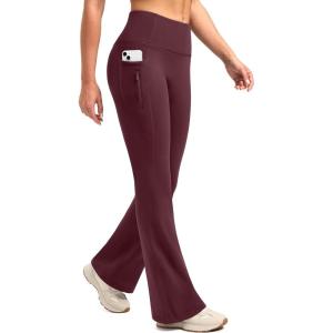 SANTINY Fleece Lined Flare Leggings Women 28.5/30.5/32 Water Resistant Winter Bell Bottom Hiking Yoga Pants with Pockets(Wine)
