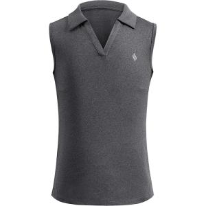 SANTINY Girls’ Sleeveless Golf Shirt V-Neck Quick Dry Tennis Tank Tops Golf Clothes Collared Polo Shirts for Girl(Dark Grey)