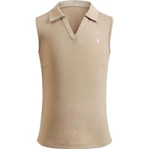 SANTINY Girls’ Sleeveless Golf Shirt V-Neck Quick Dry Tennis Tank Tops Golf Clothes Collared Polo Shirts for Girl(Khaki)